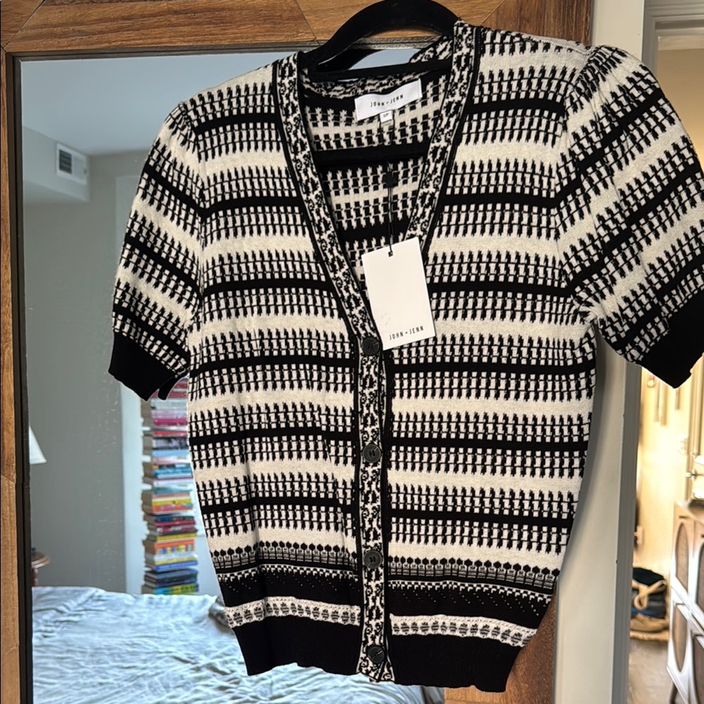 Black and White Striped Cardigan Sweater